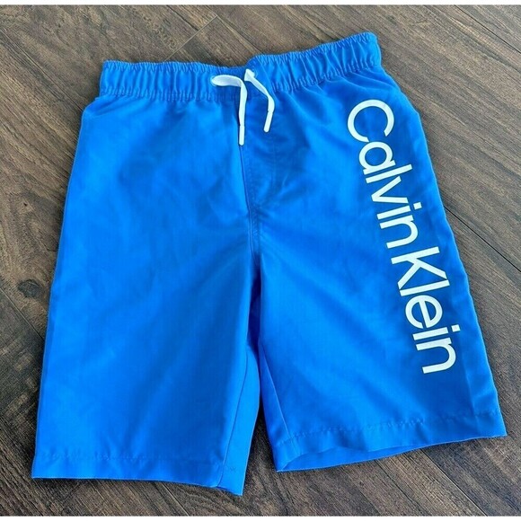 Calvin Klein Big Boys Logo Swim Trunks Neon Blue Size Medium 10-12 - Picture 4 of 6